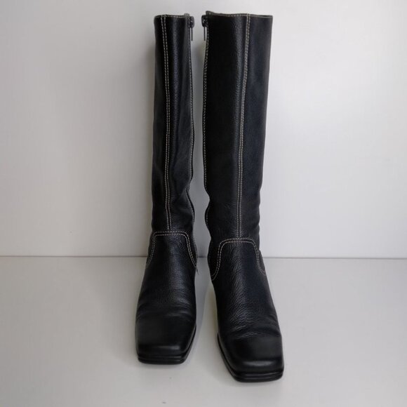 Gianni Bini Black Leather Wedge Boots Size 6 - Picture 2 of 16